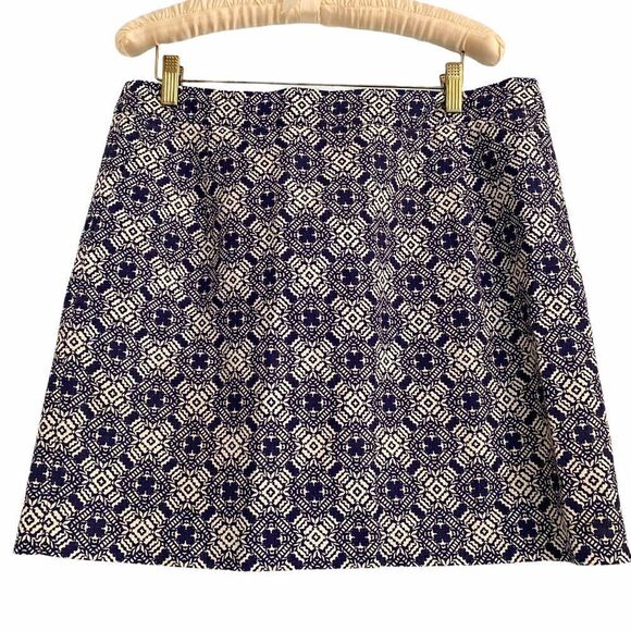 J. Crew Factory Navy and White Boho Print Skirt - Picture 1 of 4